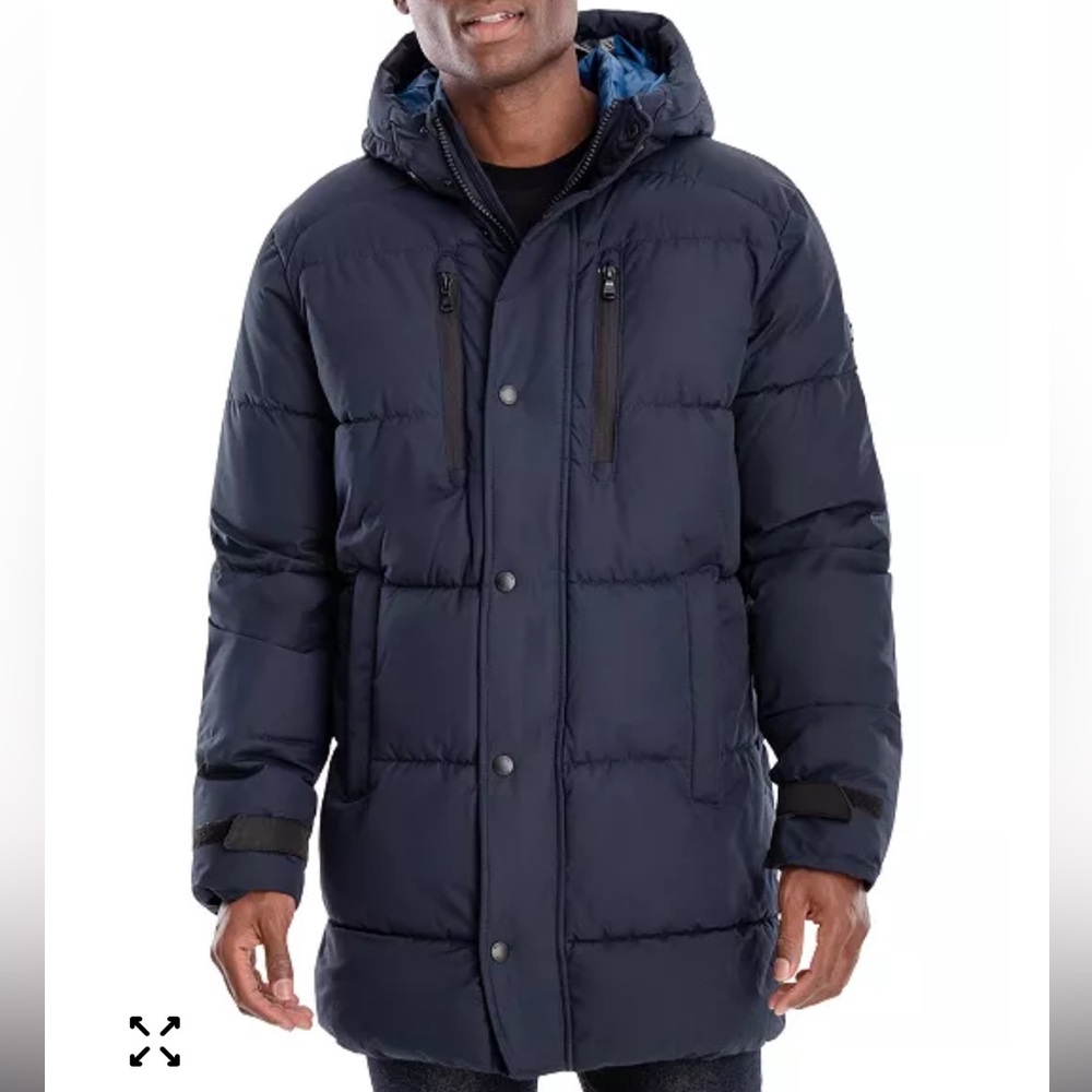 Michael Kors Navy Puffer Jacket Men Size M Hooded Holland Parka Quilted Outfit
